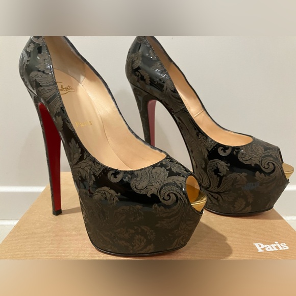Christian Louboutin platform heels.  Color- Black size-9 - Picture 1 of 7